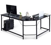 Costway escritorio de esquina gaming, de ordenador en forma de l, mesa con soporte, estación de trabajo para hogar oficina, 168 x 125 x 74 cm (negro)