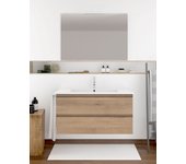 Mueble de baño suspendido ibiza de 2 cajones incluye lavabo y espejo - estepa 90 x 45 cm seno centrado