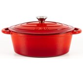 Lätt home - cocotte ovalada hierro fundido esmaltado rojo 29x21x11cm - olla 3,85 litros tapa efecto lluvia - todo tipo de cocinas - cocción uniforme