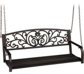 Relaxdays banco colgante de jardín, 2 plazas, columpio de exterior para colgar, metal, 190 x 133 x 55 cm, negro/bronce