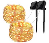 Guirnalda de luces solares 2 piezas, 10 m, 100 led, 8 modos, protección ip65, adecuada para árboles de navidad, jardines, balcones, decoraciones