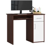Escritorio: un cajón, 1 puerta, 3 estantes, wengué | blanco, 90 cm, alto: 74 cm, fondo: 50 cm,
