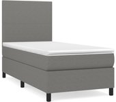 Cama con somier tapizado y colchón de tela gris oscuro 90x190 cm