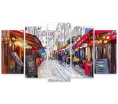 Cuadro 5 partes vida de escena parisina en montmartre - 150x80 cm
