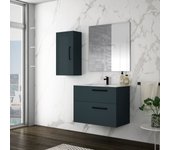 Mueble de baño suspendido con tapa y lavabo cerámico y espejo | 90 cm | 2 cajones con cierre amortiguado y organizador | gris vesubio.