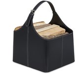 Relaxdays cesta para leña para chimenea, canasto pellets de polipiel, para transportar y almacenar, con asa, negro