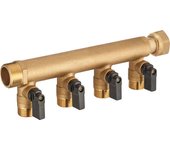Colector hembra con tuerca libre - macho 3/4 - 4 salidas con válvulas de 1/2 quick plomberie.