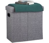 Relaxdays puff almacenaje plegable con tapa, poliéster, gris oscuro, 49,5 x 46 x 25,5 cm