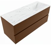 Mondiaz vica dlux 120cm mueble de baño color rust con 2 cajones. con lavabo cloud derecho 1 orificio color opalo