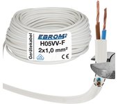 Ebrom tubo flessibile in plastica rotondo, cavo, cavo di alimentazione, cavo, cavo dispositivo h05vv-f 2 x 1,0 mm², colore: bianco, molte lunghezze i