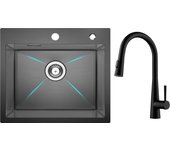 Cecipa max fregadero de inox fregadero de 1 seno 50×45 cm fregadero de cocina + grifo con ducha extraíble, 3 modos de salida de agua
