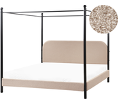 Beliani cama con dosel bouclé dannemois 180 x 200 cm gris pardo