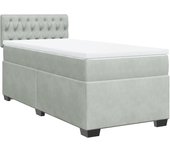 Cama con somier tapizado y colchón de terciopelo gris claro 90x190 cm