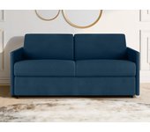 Sofá cama de 3 plazas de tela tipo italiano calife - azul oscuro - somier de láminas de 140 cm - colchón de 18 cm