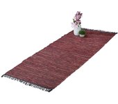 Relaxdays alfombra de pasillo con flecos, 80 x 200 cm, algodón y cuero, antideslizante, retazos, rojo