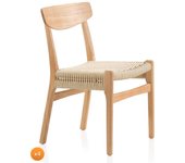 Pack 4 sillas madera de hevea con asiento trenzado