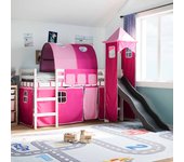 Cama altillo infantil con torre rosa 80x200cm madera maciza de pino