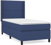 Cama somier tapizada con colchón de tela azul 90x200 cm
