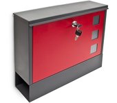 Relaxdays buzón con espacio para periódicos, 30x36x10 cm, metal, con 2 llaves, mailbox correo moderno, negro/rojo