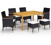 Conjunto de comedor de jardín vidaxl de 7 piezas, color negro