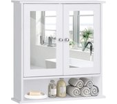 Costway armario con espejo de baño de pared con 2 puertas 58 x 56 x13 cm 3 estantes almacenamiento para baño toalla (blanco)