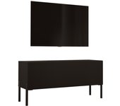 Mueble tv : negro mate / negro brillante, patas negras, 100 x 52 x 32 cm