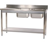 Cleiton® fregadero de acero inoxidable de 2 senos con escurridor izquierda 1600x600x850 mm desmontable | pica industrial con patas | pila lavadero