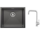 Fregadero de cocina fregadero de acero inoxidable de 1 seno 50*44 cm negro antracita + mezclador de cocina de acero inoxidable cepillado