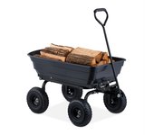 Relaxdays carro de jardín con cubeta basculante, carrito de mano 4 ruedas neumáticas 3,50-4, hasta 250 kg, negro