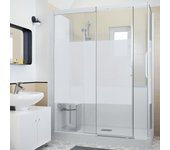 Mueble termostático de esquina kinemagic serenity+ con franja central de cristal esmerilado 160/177 x 69/86 cm