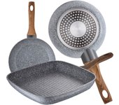 Set 2 sartenes ø18 ø22 y asador grill 28x28 cms, daimiel, aluminio forjado, inducción