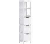 Mueble de baño alto con 3 cajones y 2 compartimentos abiertos, mueble de almacenaje para baño, salón, blanco, 30 x 30 x 142,4 cm
