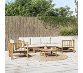 Vidaxl set de muebles de jardín 7 piezas bambú y cojines blanco crema
