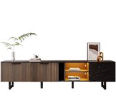 Mueble de tv en mdf, negro con efecto mármol, dimensiones: 200 x 38 x 50 cm, peso: 43.9 kg