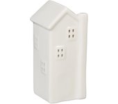 Relaxdays casita portavelas de cerámica, casa de luz para 1 vela de té, 13,5 x 6 x 6 cm, portacandelitas, blanco