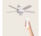 Techbrey ventilador de techo silencioso patroclo blanco 132cm motor dc, con luz, controlador de pared + mando, wifi:no