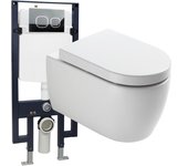 Bernstein - nt2038 inodoro suspendido en blanco brillo, tapa soft-close con marco de soporte g3008 y placa de liberación en cristal blanco modelo 010