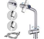 Grifo de cocina cromado con rociador, grifo de fregadero de cocina desplegable luniquz, grifo de fregadero de acero inoxidable