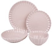 Vajilla de porcelana en relieve color rosa nude esmaltado 16 piezas