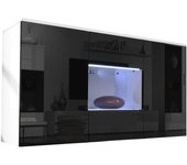 Aparador de salon con led colgante 2 puertas 1 vitrina | aparador de cocina | mueble de salon | 120x70x40cm | modelo nora a2 | blanco con negro brillo
