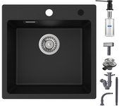 Fregadero cecipa max 1 seno en cuarzo y resina negra fregadero encastrable 45x45 cm 1 seno + dispensador de jabón negro 300ml