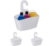 Relaxdays pack 3 cestas de ducha colgantes, sin taladrar, estantes organizadores baño, soporte shampoo y gel, blanco