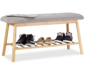 Relaxdays banco zapatero moderno, bambú, gris-beige, 44 x 90 x 34 cm