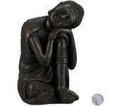 Relaxdays estatua buda pensativo para jardín o salón, resina sintética, gris oscuro, 60 cm