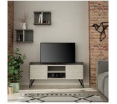 Mueble de tv klappe antracita con puertas blancas vintage y dos estantes 56,50x125,50x33 cm