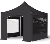 3x3 m carpa plegable, professional aluminio 40mm, 4 laterales con ventanas panorámicas, negro