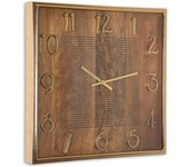 Reloj de`pared cuadrado 51cm de madera de mago y laton alejandria
