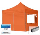 3x3 m carpa plegable, economy aluminio 32mm, 4 laterales con ventanas panorámicas, naranja