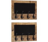 Perchero de pared y 4 ganchos 2 piezas madera maciza de mango