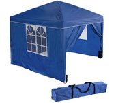 Carpa plegable con 3 laterales y puerta de acero y tela azul de 3x3m
